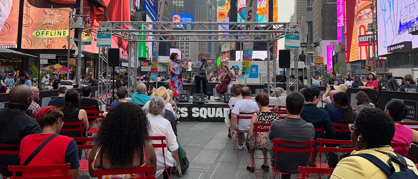 Trio Fadolin performing at Jazz in Times Square in 2023